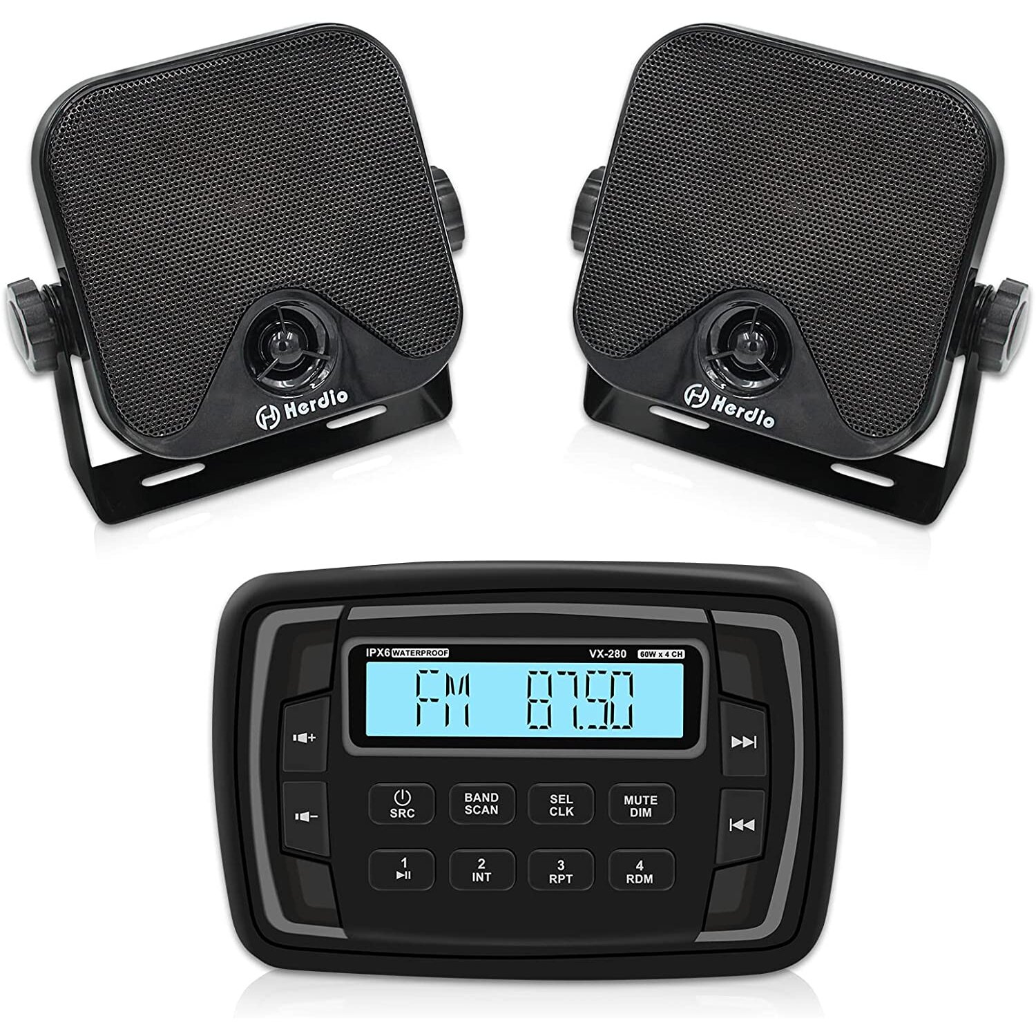 4 Inches Waterproof Marine Bluetooth Speakers Car AM/FM Radio Stereo Receiver Polaris Ranger